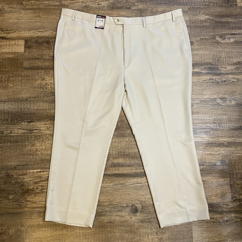 Roundtree Yorke Travel Smart‎ Men's Dress Pants 54x30 Big Tan Actual 56" Pleated